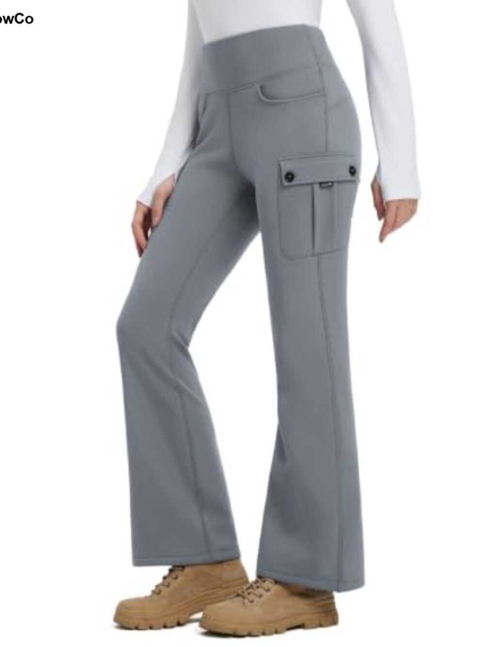 Fleece Lined Flare Pants Water Resistant Thermal Cargo Hiking Bottoms